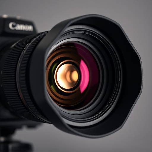 A close-up shot of a professional camera lens focusing on a studio light.