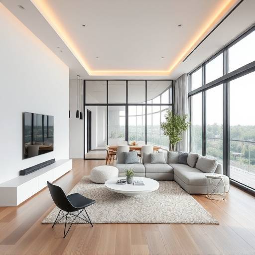 Architectural rendering of a modern interior showcased with professional photography in a studio setting.