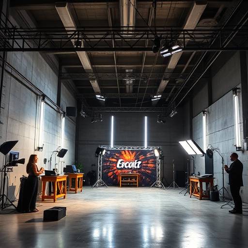 The 'Velocity' studio featuring industrial design with concrete walls and dynamic lighting rigs